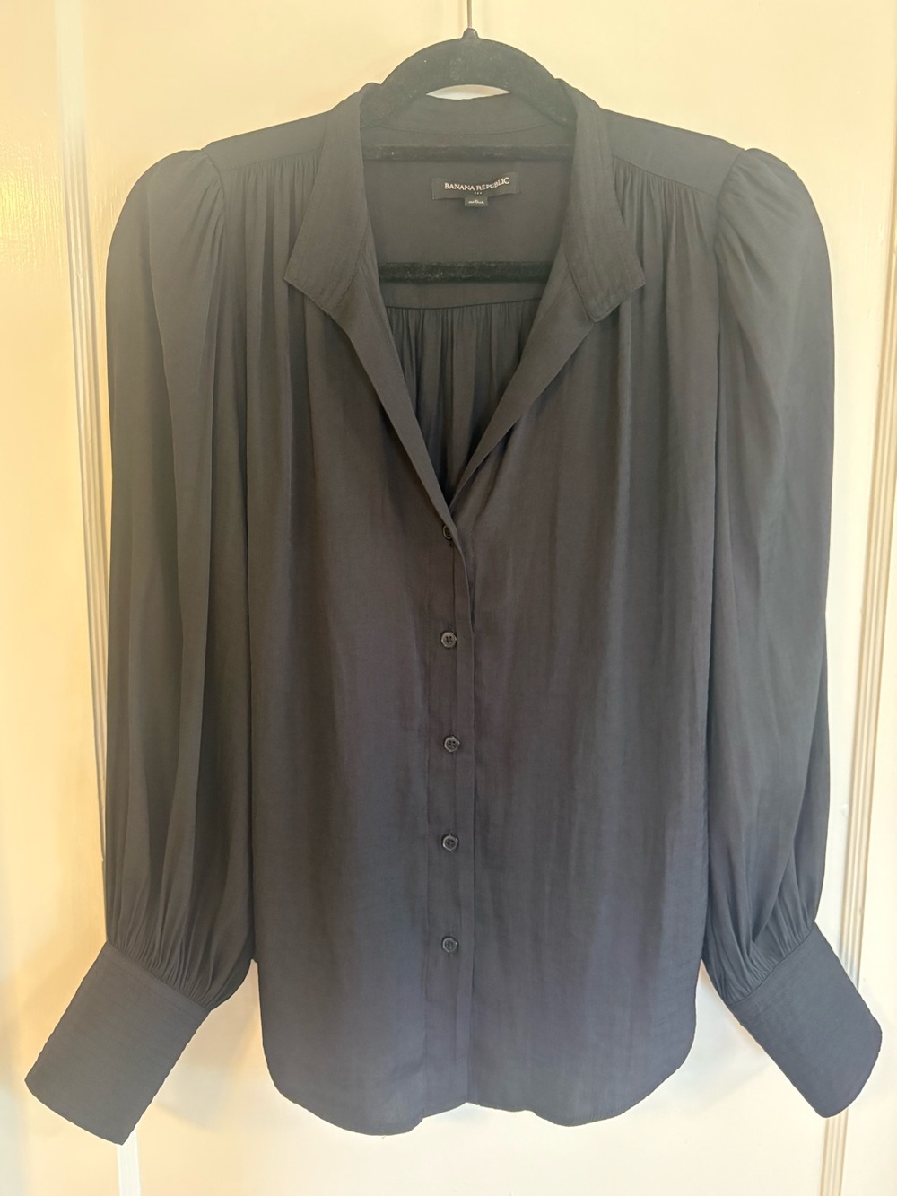 Banana Republic Black Button Down Puff Sleeve Shirt